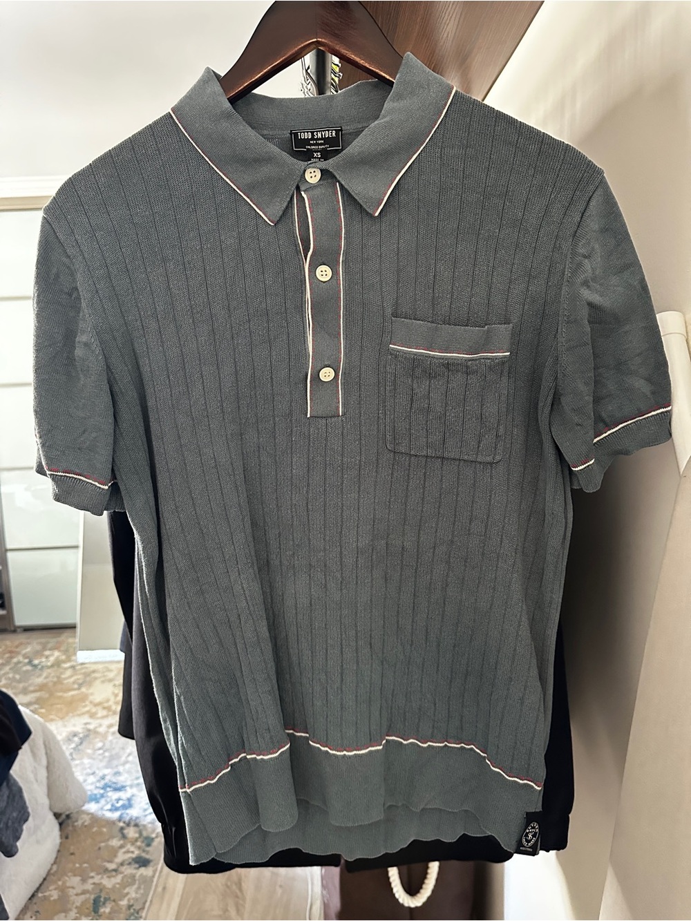 Todd Snyder Men's Blue Knit Polo with Contrast Trim